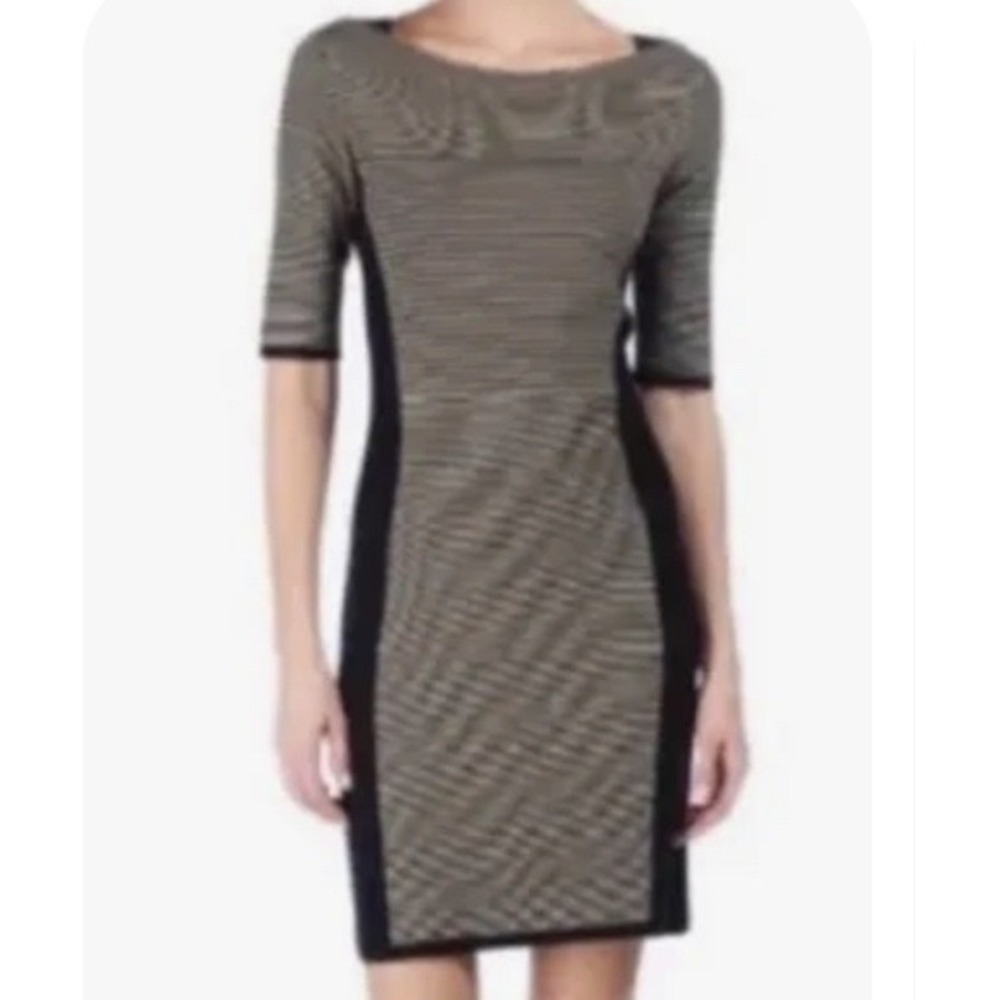 Rag & Bone Black Beige Striped Colorblock Sheath Dress Short Sleeve Knit XS EUC